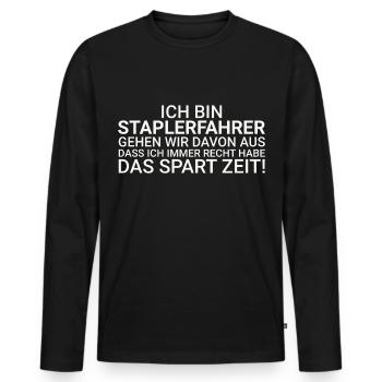 Conducteur de chariot élévateur Gagnez du temps Conducteur de chariot élévateur - T-shirt manches longues Premium bio Homme - noir - Devant - Nico (187cm)