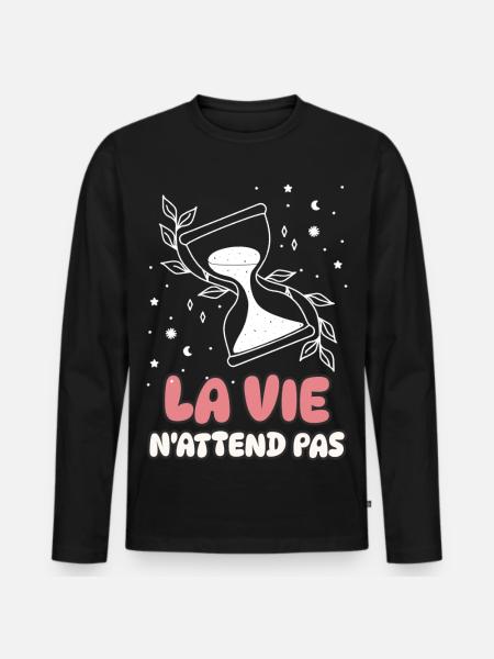 Das Leben wartet nicht - Männer Premium Bio Langarmshirt - Schwarz