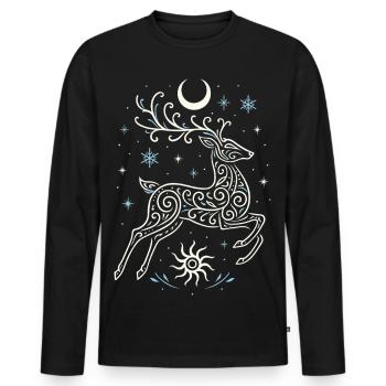 Springender Yule Hirsch mit Sonne & Mond - Männer Premium Bio Langarmshirt - Schwarz - Vorne - Nico (187cm)