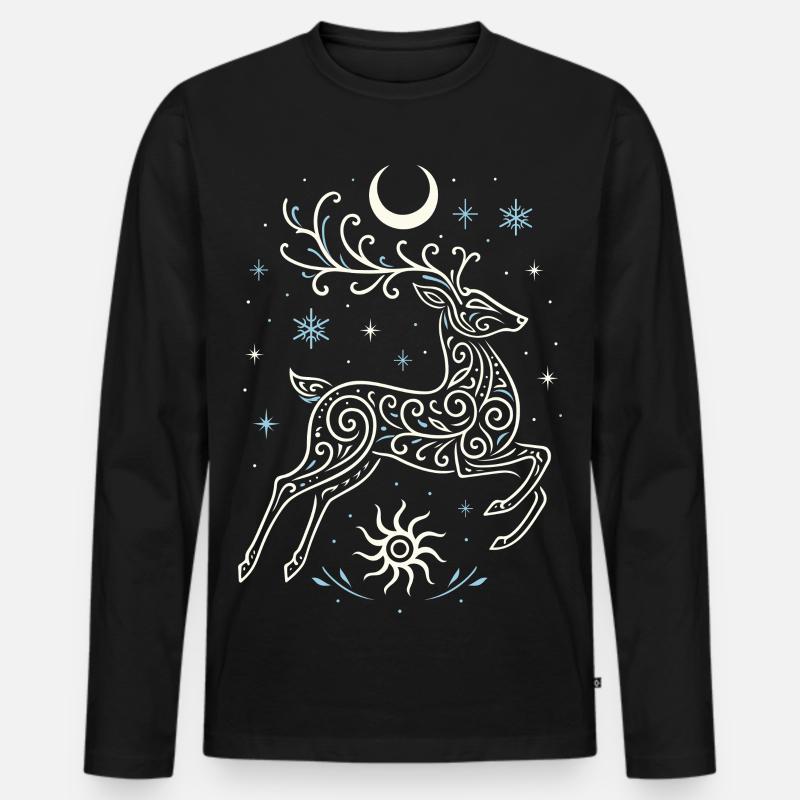 Springender Yule Hirsch mit Sonne & Mond - Männer Premium Bio Langarmshirt - Schwarz