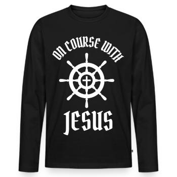 ON COURSE WITH JESUS - Men's Premium Organic Long Sleeve Shirt - black - Front - Nico (187cm)
