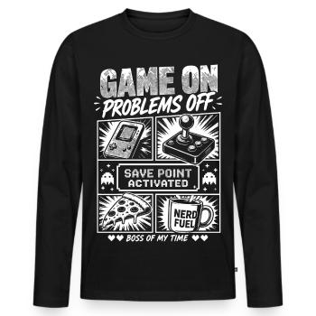 Problèmes de Game On Off Retro Gaming - T-shirt manches longues Premium bio Homme - noir - Devant - Nico (187cm)