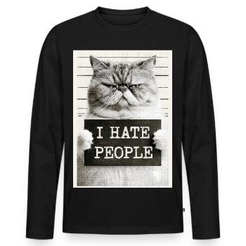 GrimmigerKater I HATE PEOPLE - Männer Premium Bio Langarmshirt - Schwarz - Vorne - Nico (187cm)