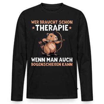 Bogenschießen Capybara - Wer braucht Therapie - Männer Premium Bio Langarmshirt - Schwarz - Vorne - Nico (187cm)