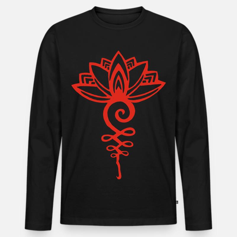 Ewiger roter Lotus - Männer Premium Bio Langarmshirt - Schwarz