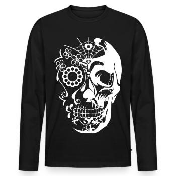 Totenkopf Weiß - Männer Premium Bio Langarmshirt - Schwarz - Vorne - Nico (187cm)
