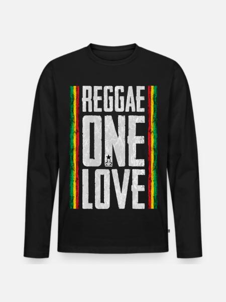Reggae Love Design with African Stripes - Men's Premium Organic Long Sleeve Shirt - black