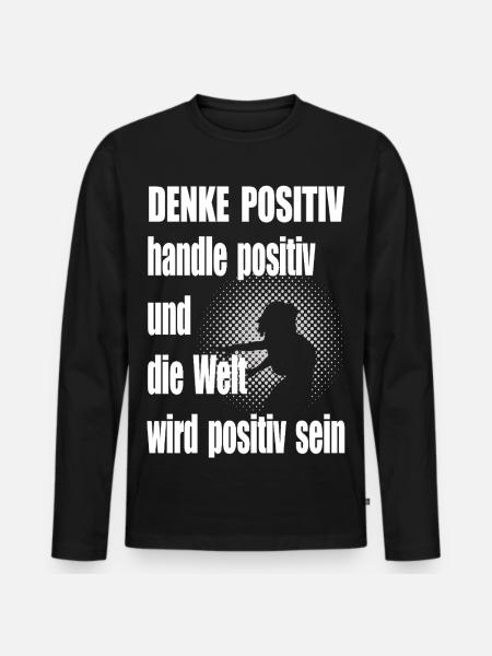 Denke Positiv Zitat Halftone Frau - Männer Premium Bio Langarmshirt - Schwarz