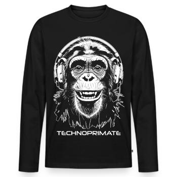 Techno Primate Headphone Ape Art #2 White - Men's Premium Organic Long Sleeve Shirt - black - Front - Nico (187cm)