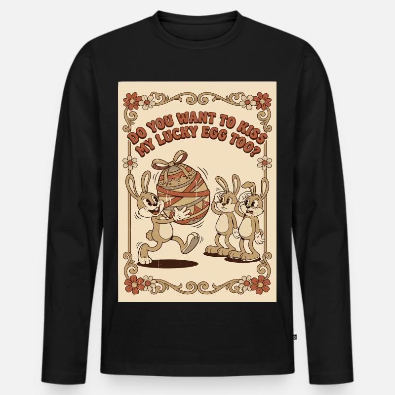 Lucky_Egg_Retro_Hasen - Männer Premium Bio Langarmshirt - Schwarz