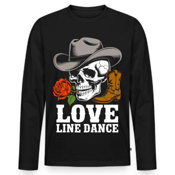 Skull Cowboy Rose Line Dance Tee - Männer Premium Bio Langarmshirt - Schwarz - Vorne - Nico (187cm)