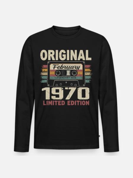 February 1970, February 1970 Birthday Gift - Men's Premium Organic Long Sleeve Shirt - black