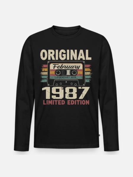 February 1987, February 1987 Birthday Gift - Men's Premium Organic Long Sleeve Shirt - black