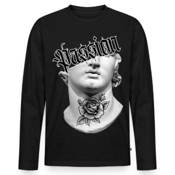 Passio Aesthetic Statue - Urban Streetwear - Men's Premium Organic Long Sleeve Shirt - black - Front - Nico (187cm)