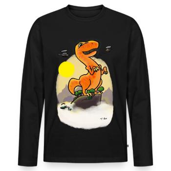 Dino Auf Berggipfel - Männer Premium Bio Langarmshirt - Schwarz - Vorne - Nico (187cm)