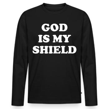 Dieu est mon bouclier - T-shirt manches longues Premium bio Homme - noir - Devant - Nico (187cm)
