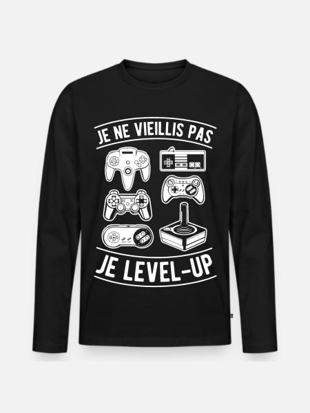 Je ne vieillis pas je level-up - T-shirt manches longues Premium bio Homme - noir