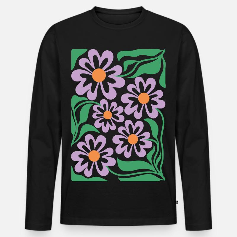 Lila Blumen Muster Boho Flora  - Männer Premium Bio Langarmshirt - Schwarz