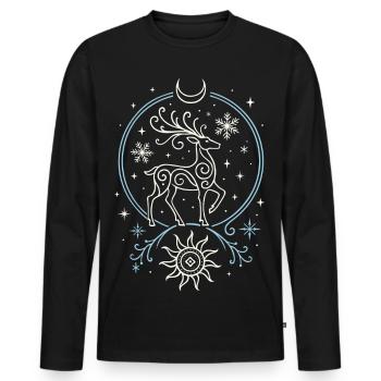 Yule Hirsch mit Sonne, Mond und Geweih - Männer Premium Bio Langarmshirt - Schwarz - Vorne - Nico (187cm)