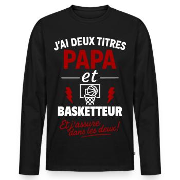 Papa Basketteur cadeau fête des pères Noël - T-shirt manches longues Premium bio Homme - noir - Devant - Nico (187cm)