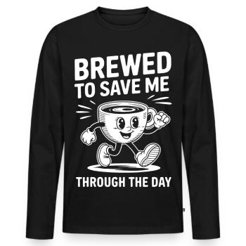 Kaffeekraft für den Tag - Männer Premium Bio Langarmshirt - Schwarz - Vorne - Nico (187cm)