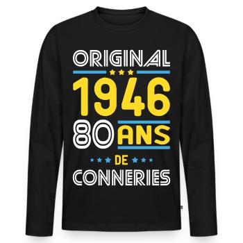 Original – 1946 – 80 Jahre - Männer Premium Bio Langarmshirt - Schwarz - Vorne - Nico (187cm)