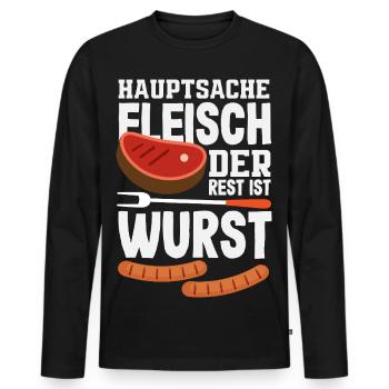 Grillmeister Geschenk Fleisch Wurst & Bier - Männer Premium Bio Langarmshirt - Schwarz - Vorne - Nico (187cm)
