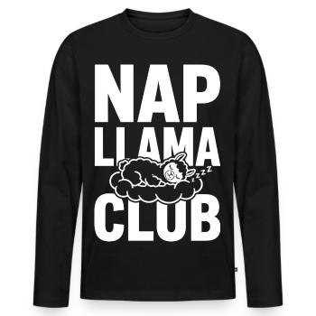 Nap Llama Club – Sleeping Llama - Men's Premium Organic Long Sleeve Shirt - black - Front - Nico (187cm)
