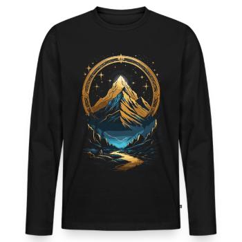 Goldene Berglandschaft mit himmlischem Rahmen - Männer Premium Bio Langarmshirt - Schwarz - Vorne - Nico (187cm)