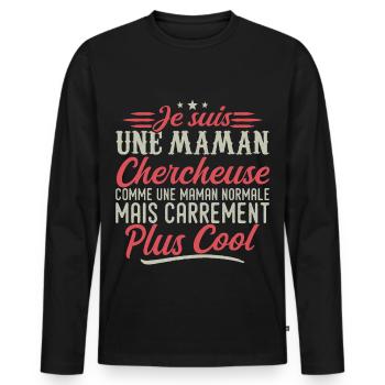Je suis une maman Chercheuse, carrément cool - T-shirt manches longues Premium bio Homme - noir - Devant - Nico (187cm)