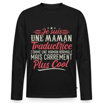 Je suis une maman Traductrice, carrément cool - T-shirt manches longues Premium bio Homme - noir - Devant - Nico (187cm)