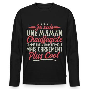 Je suis une maman Chauffagiste, carrément cool - T-shirt manches longues Premium bio Homme - noir - Devant - Nico (187cm)