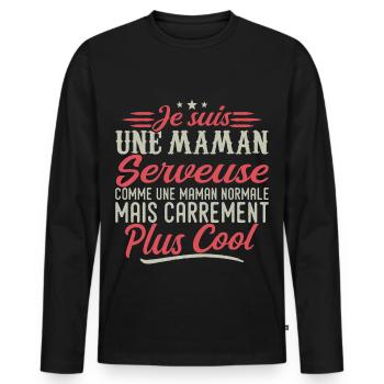 Je suis une maman Serveuse, carrément cool - T-shirt manches longues Premium bio Homme - noir - Devant - Nico (187cm)