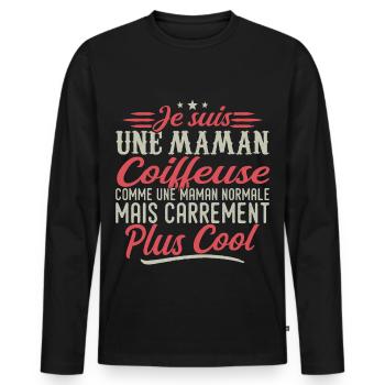 Je suis une maman Coiffeuse, carrément cool - T-shirt manches longues Premium bio Homme - noir - Devant - Nico (187cm)