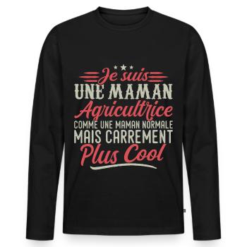 Je suis une maman Agricultrice, carrément cool - T-shirt manches longues Premium bio Homme - noir - Devant - Nico (187cm)