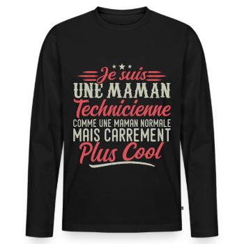 Je suis une maman Technicienne, carrément cool - T-shirt manches longues Premium bio Homme - noir - Devant - Nico (187cm)