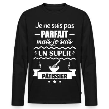 Not perfect but great pastry chef - Men's Premium Organic Long Sleeve Shirt - black - Front - Nico (187cm)