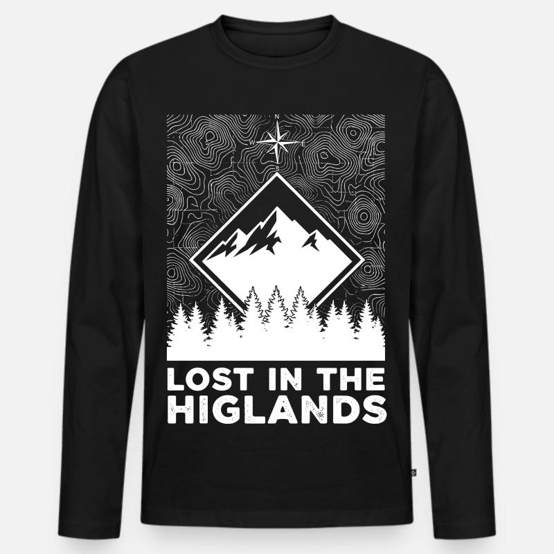 Lost In The Highlands - Männer Premium Bio Langarmshirt - Schwarz