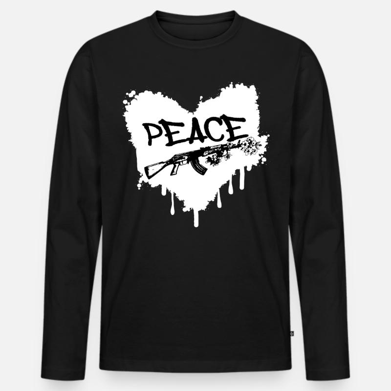 Frieden Gewehr Blüten Graffiti - Männer Premium Bio Langarmshirt - Schwarz