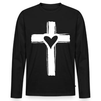 White cross with a heart inside - Men's Premium Organic Long Sleeve Shirt - black - Front - Nico (187cm)