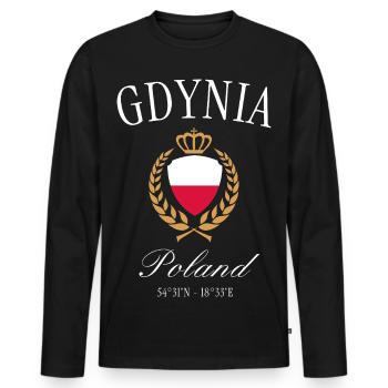 Gdynia Polen Wappen Krone – Reise Souvenir - Männer Premium Bio Langarmshirt - Schwarz - Vorne - Nico (187cm)
