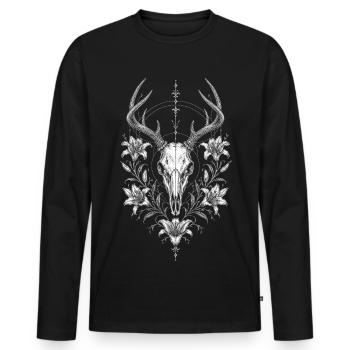 Dark Floral Deer Skull | Gothic Lily Alternative - Männer Premium Bio Langarmshirt - Schwarz - Vorne - Nico (187cm)