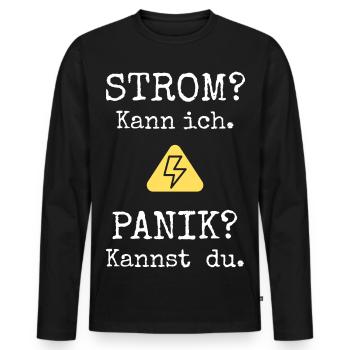 Elektriker Shirt | Strom? Kann ich. - Männer Premium Bio Langarmshirt - Schwarz - Vorne - Nico (187cm)