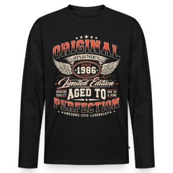 Vintage, 1986, Rétro, Vintage, Cadeau d’anniversaire - T-shirt manches longues Premium bio Homme - noir - Devant - Nico (187cm)