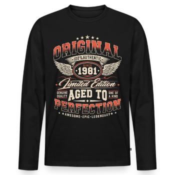 Vintage 1981 Vintage Rétro Cadeau d’anniversaire - T-shirt manches longues Premium bio Homme - noir - Devant - Nico (187cm)
