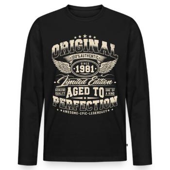 Vintage 1981 Vintage Rétro Cadeau d’anniversaire - T-shirt manches longues Premium bio Homme - noir - Devant - Nico (187cm)