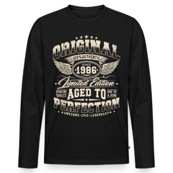 Vintage, 1986, Rétro, Vintage, Cadeau d’anniversaire - T-shirt manches longues Premium bio Homme - noir - Devant - Nico (187cm)