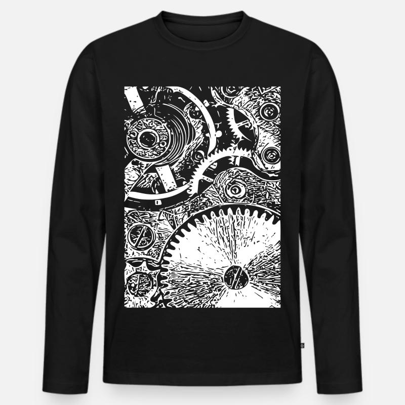 Zahnrad Clockwork Muster - Männer Premium Bio Langarmshirt - Schwarz