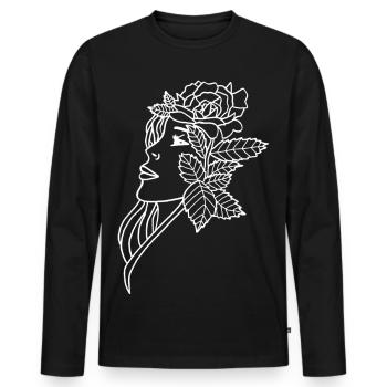 Die Dame und die Rose (weiß) - Männer Premium Bio Langarmshirt - Schwarz - Vorne - Nico (187cm)