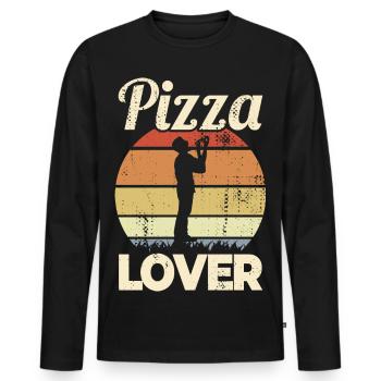 Pizza Eater - Men's Premium Organic Long Sleeve Shirt - black - Front - Nico (187cm)